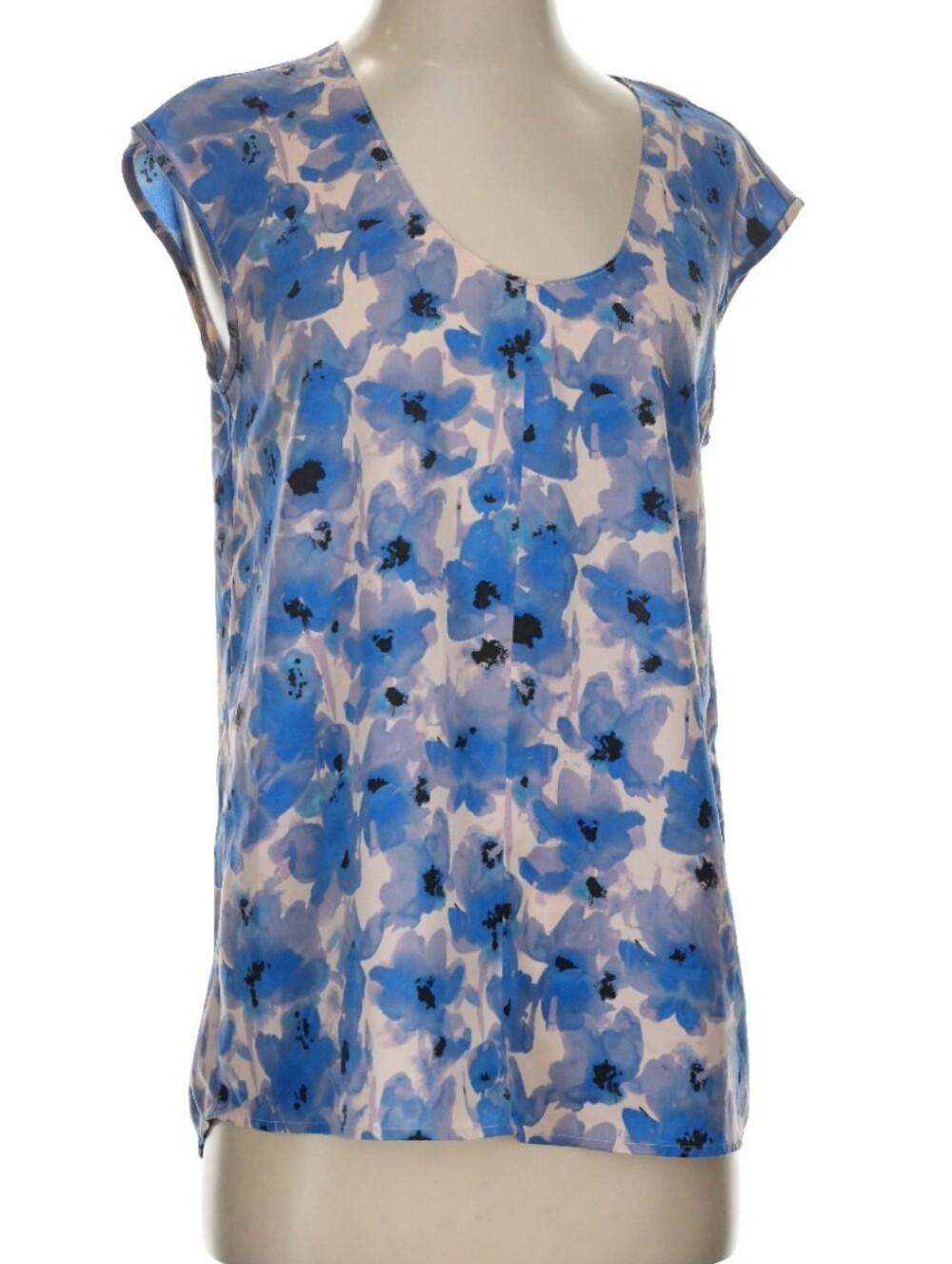 J. Crew Blue Floral Scoop Neck Sleeves Blouse, Sz 4